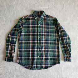 RALPH LAUREN Men's "Big Pony" Button-Down Long-Sleeve Shirt (M) Green Plaid
