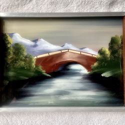 ‘RARE & DISTINCTIVE’ ANTIQUE SERVING TRAY with a “POLYCHROME” PAINTED PICTURE…