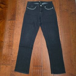Dark Wash Straight Leg Jeans with Embellished Pockets