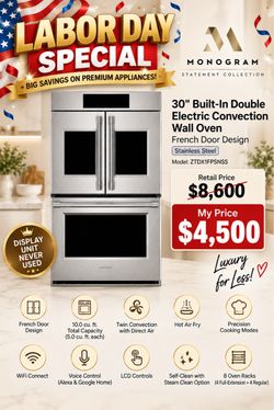 Monogram 30” French Door Built-In Double Electric Convection Wall Oven – Stainless Steel