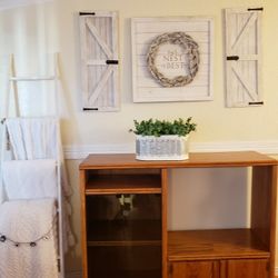 Solid Wood TV Stand With Wheels 