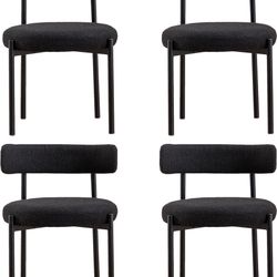 Locus Bono Boucle Dining Chairs Set of 4, Modern Upholstered Dining Room Chairs, Armless Kitchen Chair for Dining Room, Living Room, Black Metal Legs 
