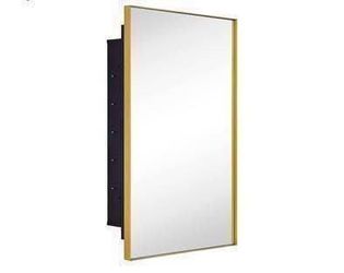 New in Box Recessed Mount 26x16'' Brushed Gold Squared Rectangle Bathroom Medicine Cabinet Mirror