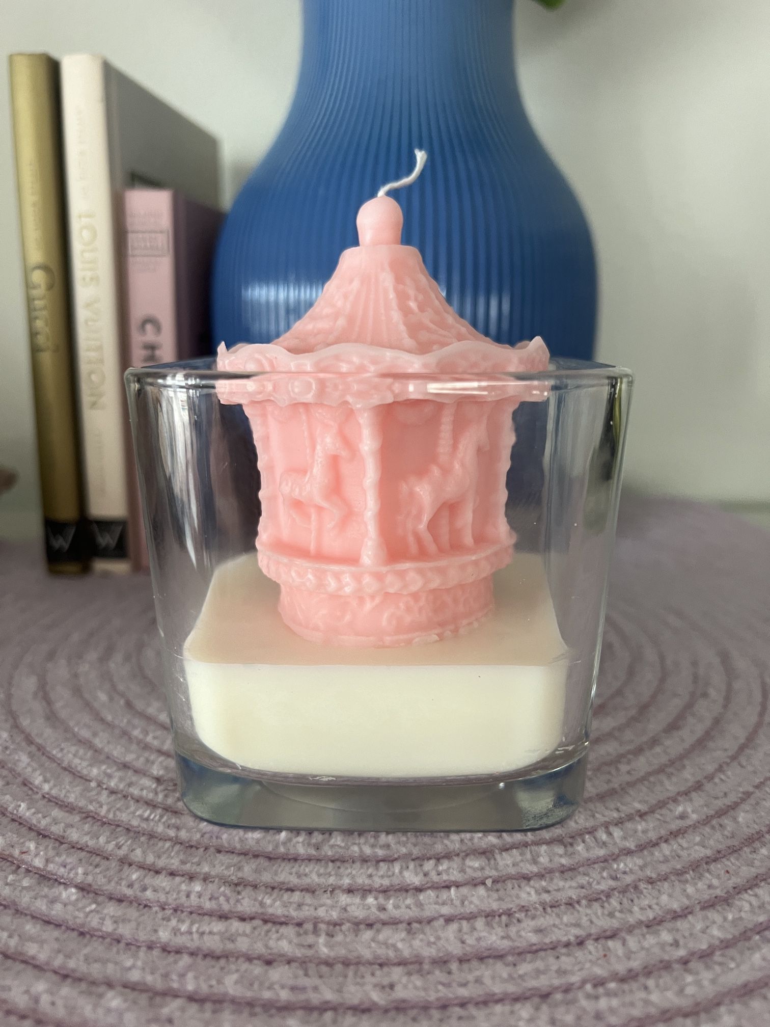 Cute Pink Carousel Candle in Glass