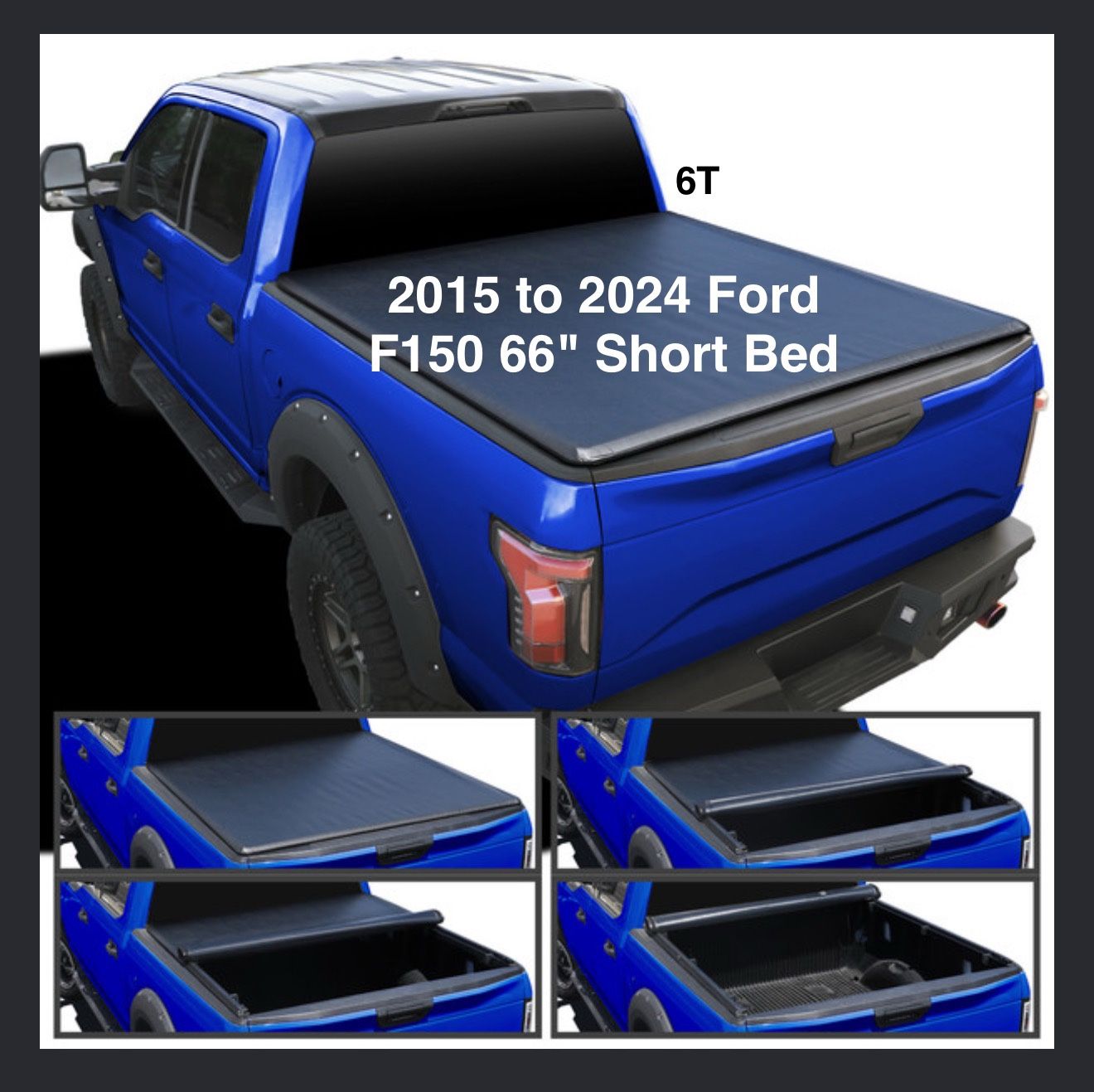 "2015 to 2024 Ford F150 66"" Short Bed Vinyl Roll Up Tonneau Cover - Tapa para trocas de vinyl para caja "