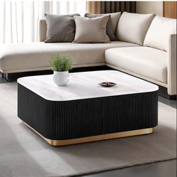 Coffee Table Genuine Marble Tabletop, Black Wood Finish. New Especial Price