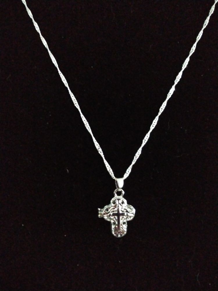 Beautiful Halo out silver 925 cross locket necklace. Brand new