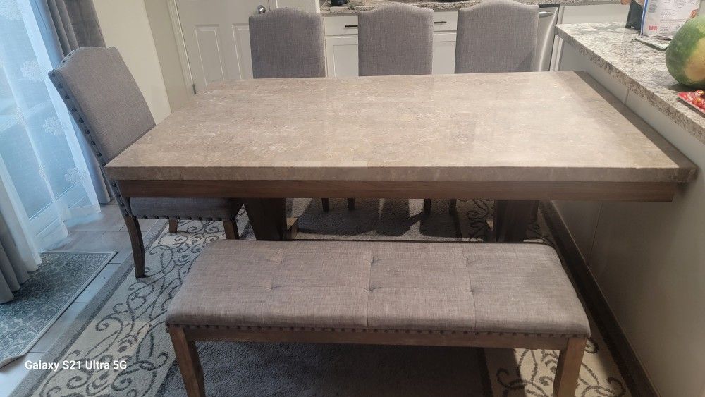 6 Person Dining Table With 4 Upholstered Chairs And A Bench