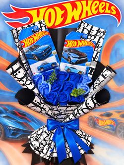 Hot Wheels Bouquet with Blue Roses