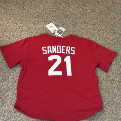 Men's Cincinnati Reds Deion Sanders Mitchell & Ness Red Cooperstown Mesh Batting Practice Button-Up Jersey 