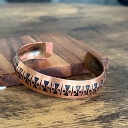 Solid Copper Cuff Bracelet - Adjustable - Geometric Design