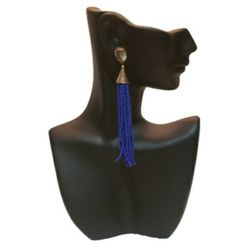 blue beaded tassel  pierced earrings