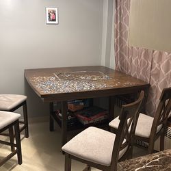 54 Inch Brown Kitchen Table W/lazy Susan