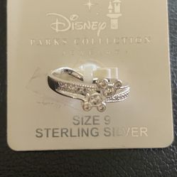 Sterling Silver Mickey Mouse Ring Crystal ✿ Disney Park Authentic Size 9 NEW