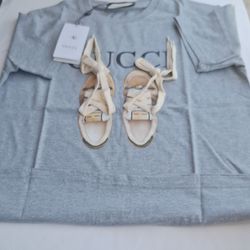 Gucci gray logo graphic crew neck short sleeve cotton jersey T-shirt size L