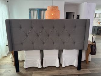 Gray Tufted Upholstered Wingback Headboard