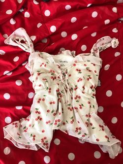 Wild Fable Cherry Print Ruffle Baby Doll Top