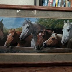 Horses Print, Large/Framed -7 Horses at Water Trough (Companions By: Jenness Cortez)