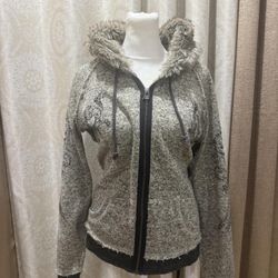 Miss Me (jeans) fur lined hooded zip up jacket with rhinestone studs 