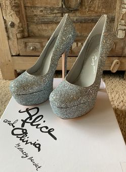 Brand New Alice & Olivia Shoes 100% Authentic Diamond glitter silver & blue Size 37.5 EU / 6.5 US Women High heel Brand New with a dust Bag