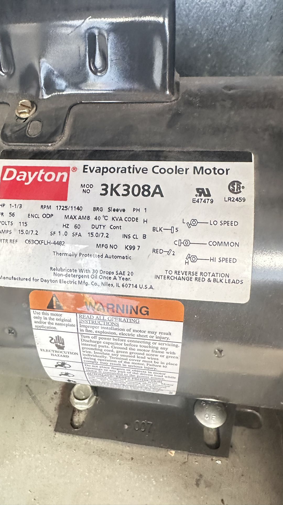 Evaporative Cooler Motor