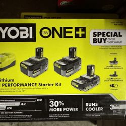 Ryobi ONE + 18V Lithium-lon Starter Kit with 2.0 Ah Battery, 4.0 Ah Battery, and Charger