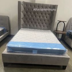 Queen Grey Bed Frame Brand New In Box 