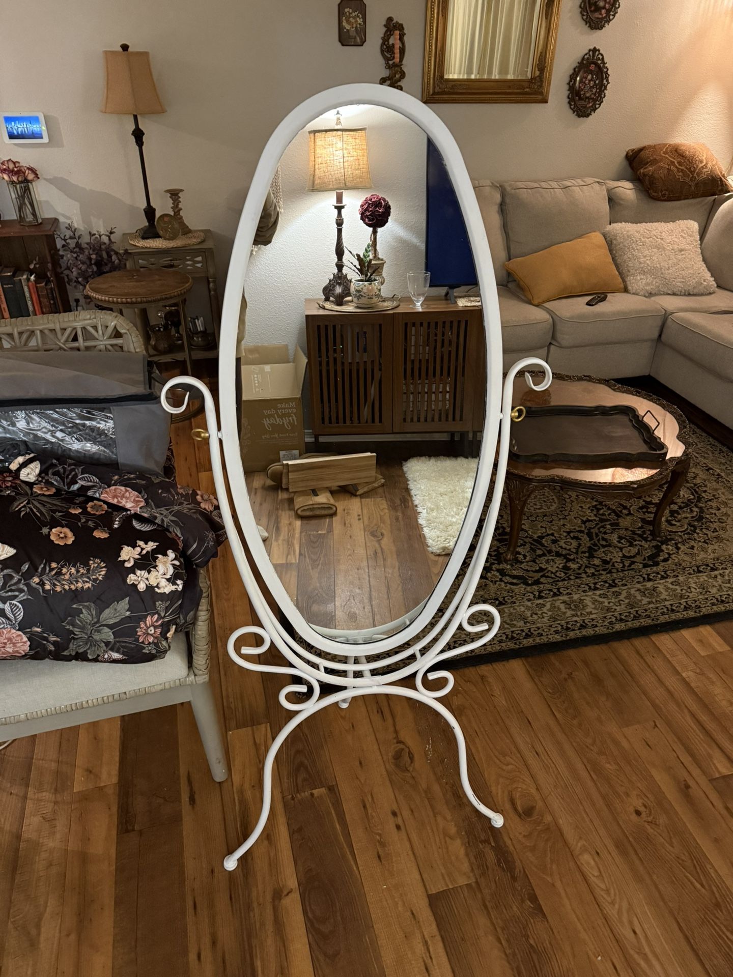 Boutique Ivory Iron Cheval - Vintage Scroll Floor Mirror