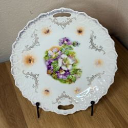Vintage Bavaria Floral Porcelain Serving Plate w/ Handles • 9.5”