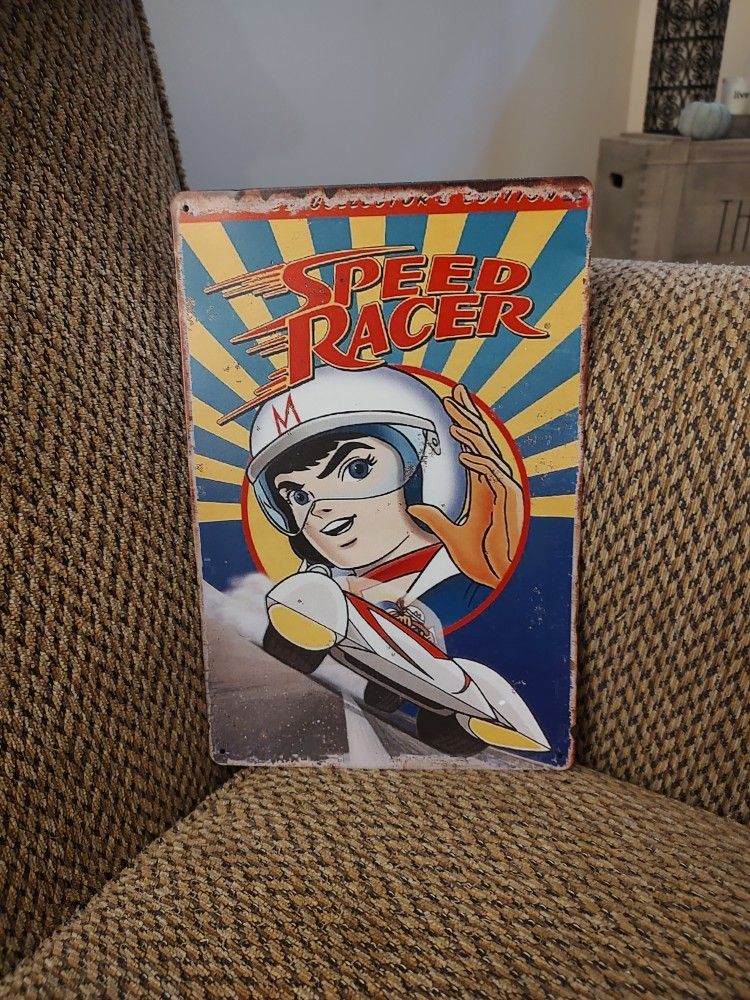 SPEED RACER METAL SIGN.  12" X 8".  NEW.  PICKUP ONLY.