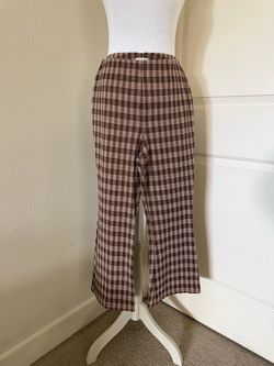 Brown Plaid Wide-Leg Trousers
