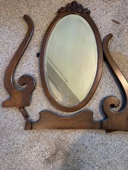 Antique Wood Oval Vanity Mirror