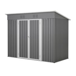 4' x 8' Metal Outdoor Storage Shed, Lean to Storage Shed, Garden Tool Storage House with Lockable Door and 2 Air Vents for Backyard, Patio, Lawn, Gray