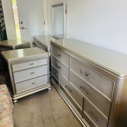 1 Dresser, 1 Vanity With Chair And 2 End Table Set 