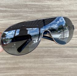 😎 Vintage UniSex Versace 2062 1001 8G 125mm Shield Sunglasses Silver & Black Gray Gradient