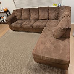 Large Brown L-Shaped Sectional Couch – 112" x 90"