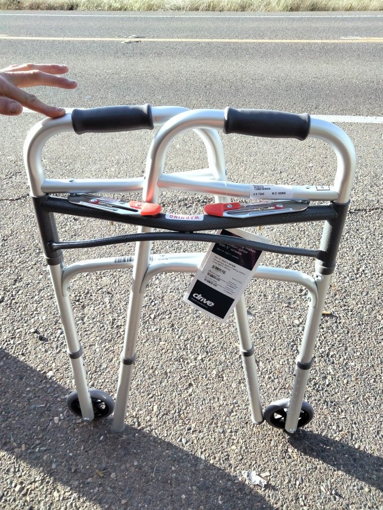 Brand New "Drive" Foldable Delux Two Button Walker W/ 5" Wheels