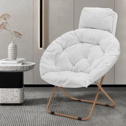 Saucer Chair for Adults, Comfy Living Room Lounge Chair for Bedroom Corner, Dorm, Apartment, Faux Fur Fluffy Circle Accent Seat with Thick Padded & Fo