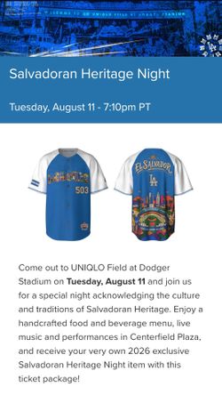 Dodgers El Salvador Heritage Night Jersey tickets