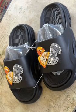 Black Slide Sandals with Graphic Patch