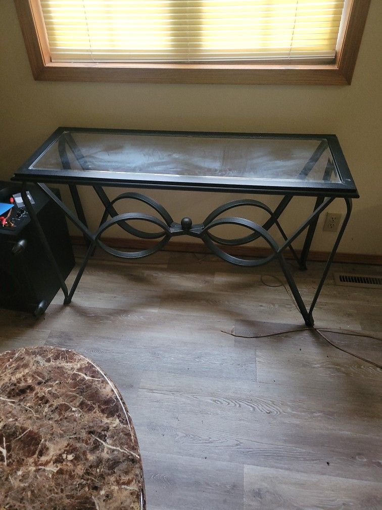 Glass and metal table 47 x 17.5 h28