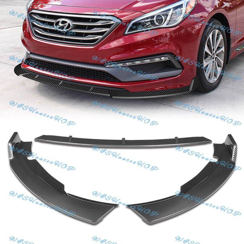 For 2015-2017 Hyundai Sonata Carbon Look Front Bumper Body Kit Spoiler Lip 3pcs -(2-PU-576-PCF