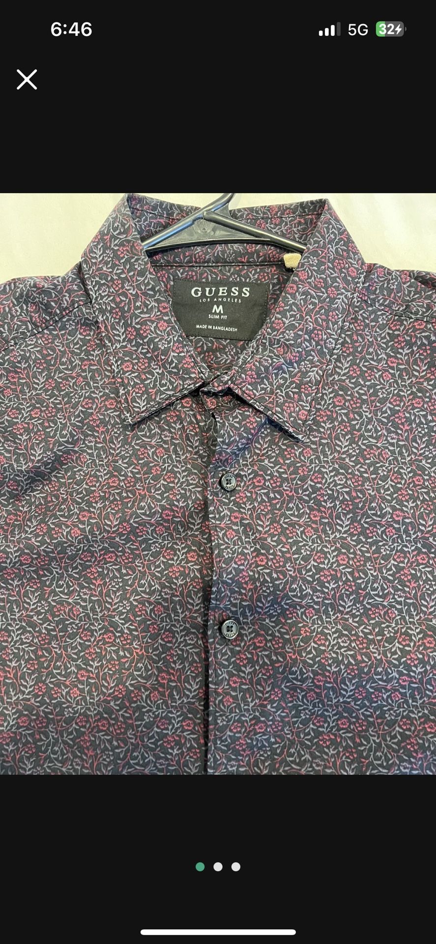 Guess Men’s Button Down Short Sleeve Floral Shirt Medium Slim