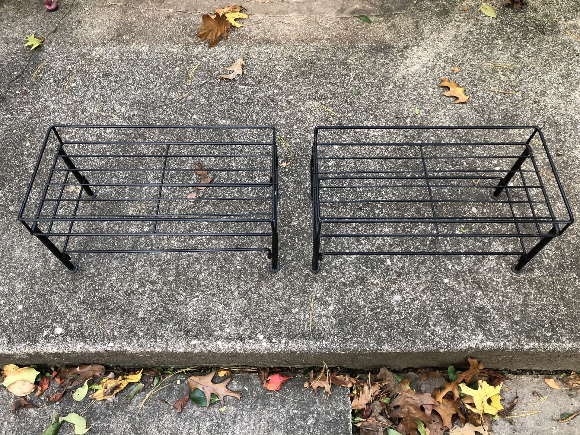 Two Black Metal Dog Bowl Stands