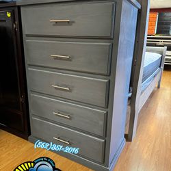 Five Drawer Grey With Metal Handles Dresser 