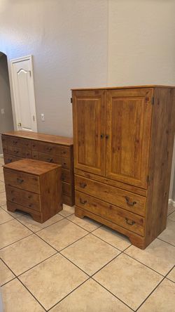 Matching Bedroom dresser, single nightstand, and armoire
