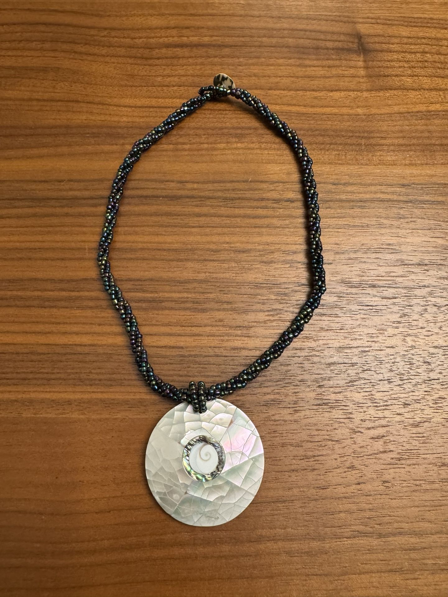 Natural Paua Abalone Shell Shiva Eye Pendant Beaded Necklace, New Zealand