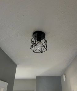 Modern Black Geometric Ceiling Light Fixture - Flush Mount, Metal Cage Design