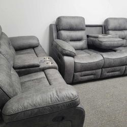 New Grey 2pc Sofa Reclining Set