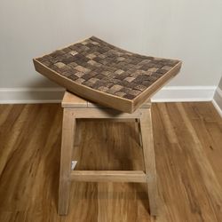 Rustic Swivel Counter Stool - Solid Wood, Natural Finish (New)